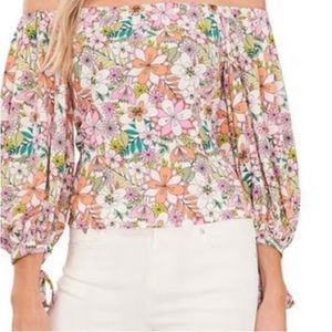 CeCe off the shoulder flutter top spring colors
